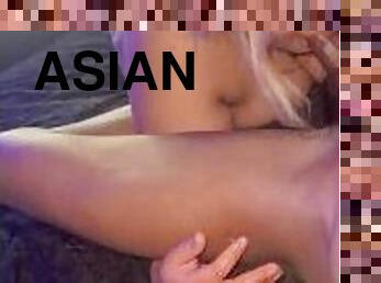 Hot chubby asian sucks with both hands around my hip