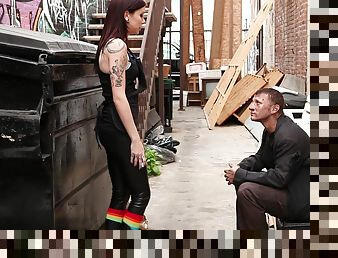 Outdoor sex in an alley with a beautiful tattooed punk that loves cock