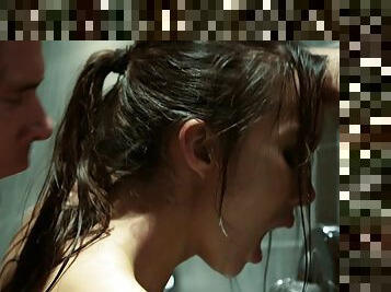 Asian beauty Katsuni double teamed in the gym showers