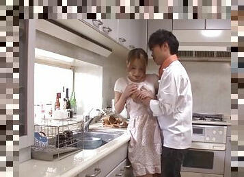 Ayaka Fujikita gets her cunt toyed to orgasm in the kitchen