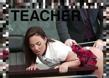 Bad girl gets spanked by her teacher then fucked on his desk