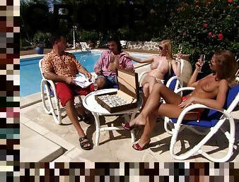 Glorious group sex on the poolside with Tarra White and Lauryn May