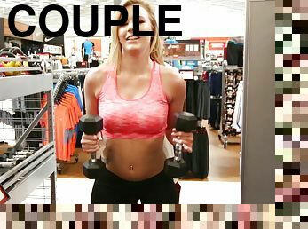 Fit blonde works out at the gym then all over his cock