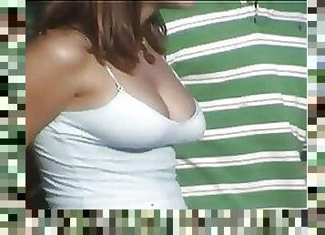 Voyeur Clip Of A Hot Brunette And Her Big Boobs Under A Blouse