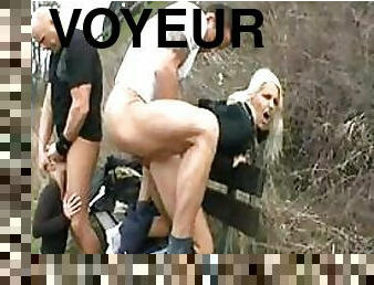 Spectacular Voyeur Blondes Get Fucked In a Group Sex Party Outdoors