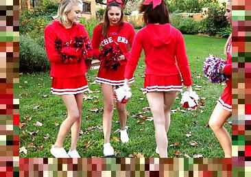 Four foxy cheerleader friends have a wicked hot orgy