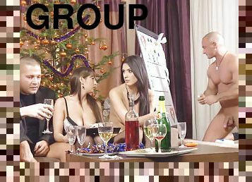 Gorgeous pornstar girls have an orgy at a Christmas party