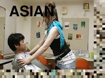 Hardcore Asian babe Momoka Nishina gives blowjob in miniskirt