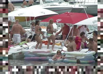 Some slutty chicks flash their nude bodies during a beach party