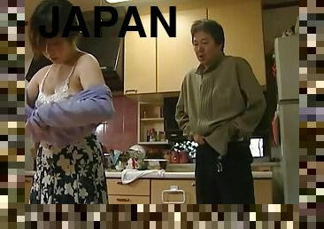 Chubby Japanese milf gets fucked by her husband in the kitchen