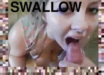 hot blond curvy girl swallow the cum