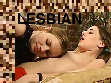 Sweet lesbians lick and finger their shaved pussies