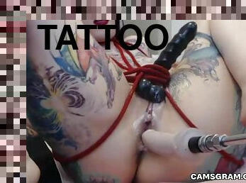 Tasty Tattooed And Her Dildo Fuck Machine