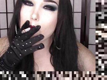 Smoking Fetish Black Satin Gloves