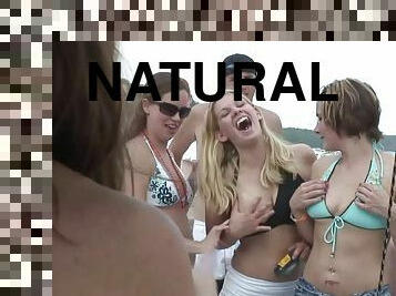 Flattering cowgirls with natural tits go wild in yacht bikini party