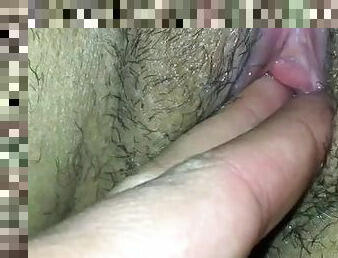 Fingering hairy pussy of latina MILF