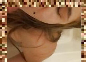 Lightskin Latina sucks dick well man is in the shower! Gets face full of cum ????