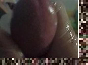 edging lots of lube wet close Up cock head