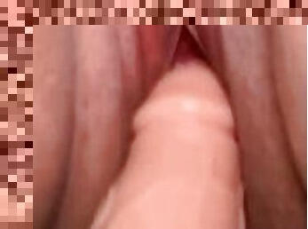 Fucking my squelching pussy slowly with just the tip of my fuck machine ????