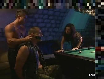 Hot Guys Fuck A Sexy Chick On A Billiard Table