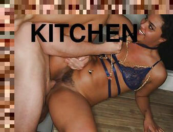 Rough interracial dicking in the kitchen with naughty Selva