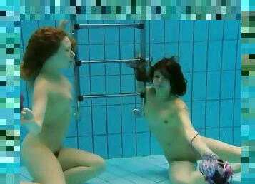 Teens go for a swim in the deep pool