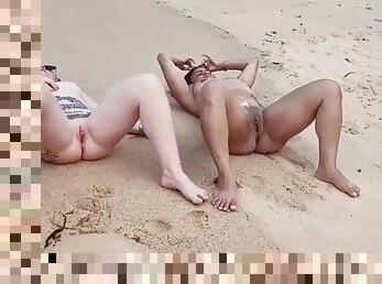We were after a cock on the beach when we spotted a hot bald man who gives our vaginas a lot