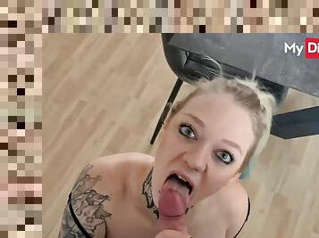 Busty blonde takes a creampie from stranger
