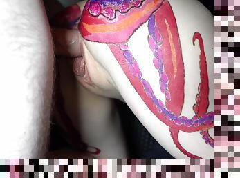 Horny Stepsister With Huge Tattoo On Ass Helps Her Jerking Stepbrother To Cum Hard In Her Pussy