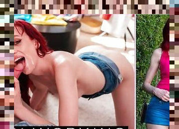 Petite redhead MILF escort hited by smell obsessed nerd for pussy licking and hardcore sex