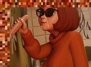 Velma Bathroom solo blowjob cums cartoon