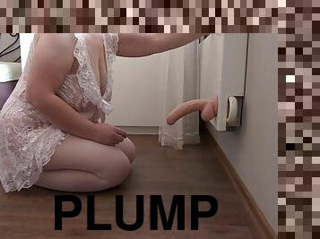 Juicy plump butt and big tits doggy style. Curvy MILF fucks with dildo behind the scenes. PAWG. Asmr