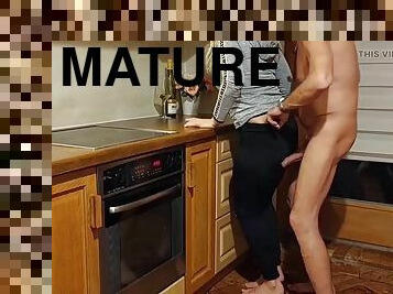 Mature amateur blonde wife enjoys sex in the kitchen