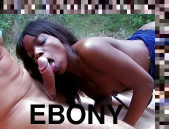 Ebony Beauty Is Bouncing On The Big Dong Outdoors - HotEuroGirls