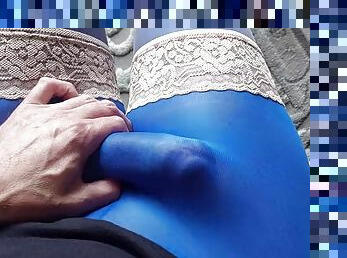 Stockings over blue Pantyhose