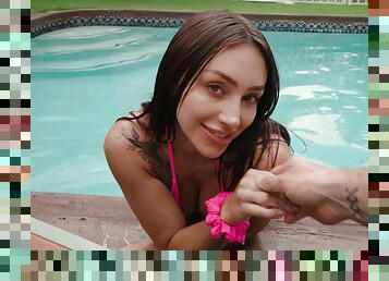 Sneaky POV Sex Outdoors by the Pool - Take A Dip With A Big Dick - Sisi Rose