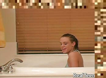 Addison St. James finger fucking her pussy in soapy bath