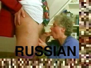 Slutty and very horny Russian grannies sucking a man's penis