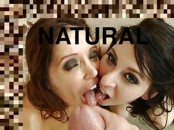 Two brunettes are sucking that dick so sloppy