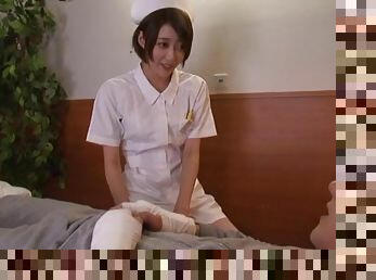 Japanese nurse Makoto Yuuki takes care of her patient's huge cock