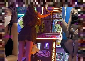 Pinay Upskirt in Public Arcade With a Guy I met on Tiktok  Wireless vibrator