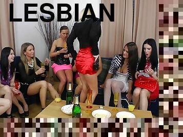 Highly adventurous European lesbians have a massive orgy