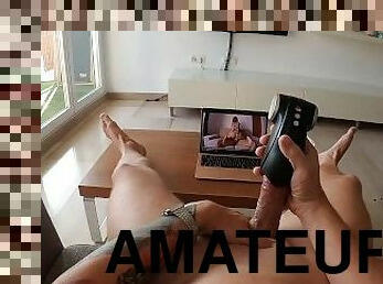 Mateo having solo fun with stimulator. POV man masturbation