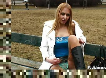 Cute Blonde Euro Babe Sucks On Sausage Meat In The Park