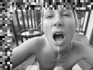 Artful blowjob outdoors from blonde beauty Devon Lee