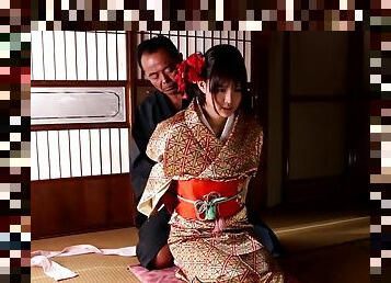 Japanese wife Aoi Tsukasa takes off her kimono and pleases her husband
