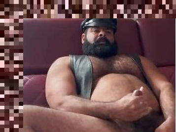 Leather muscle bear solo with cum