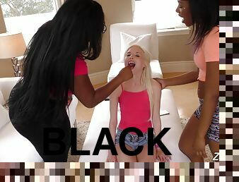 Horny black girls teach the skinny blonde how to be a good lesbian