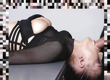 Boys In Uniform Fuck Skinny Chick In Slutty Fishnet Outfit