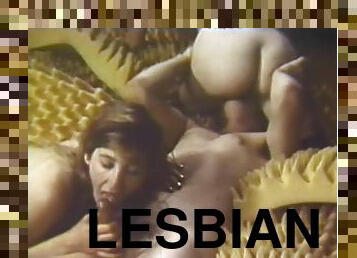 Sexy Lesbian Brunettes Suck Cock and Get Fucked in a Retro Threesome